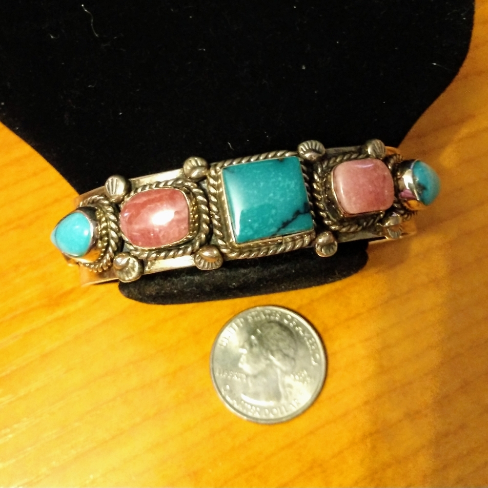Navajo sterling silver & turquoise and pink coral